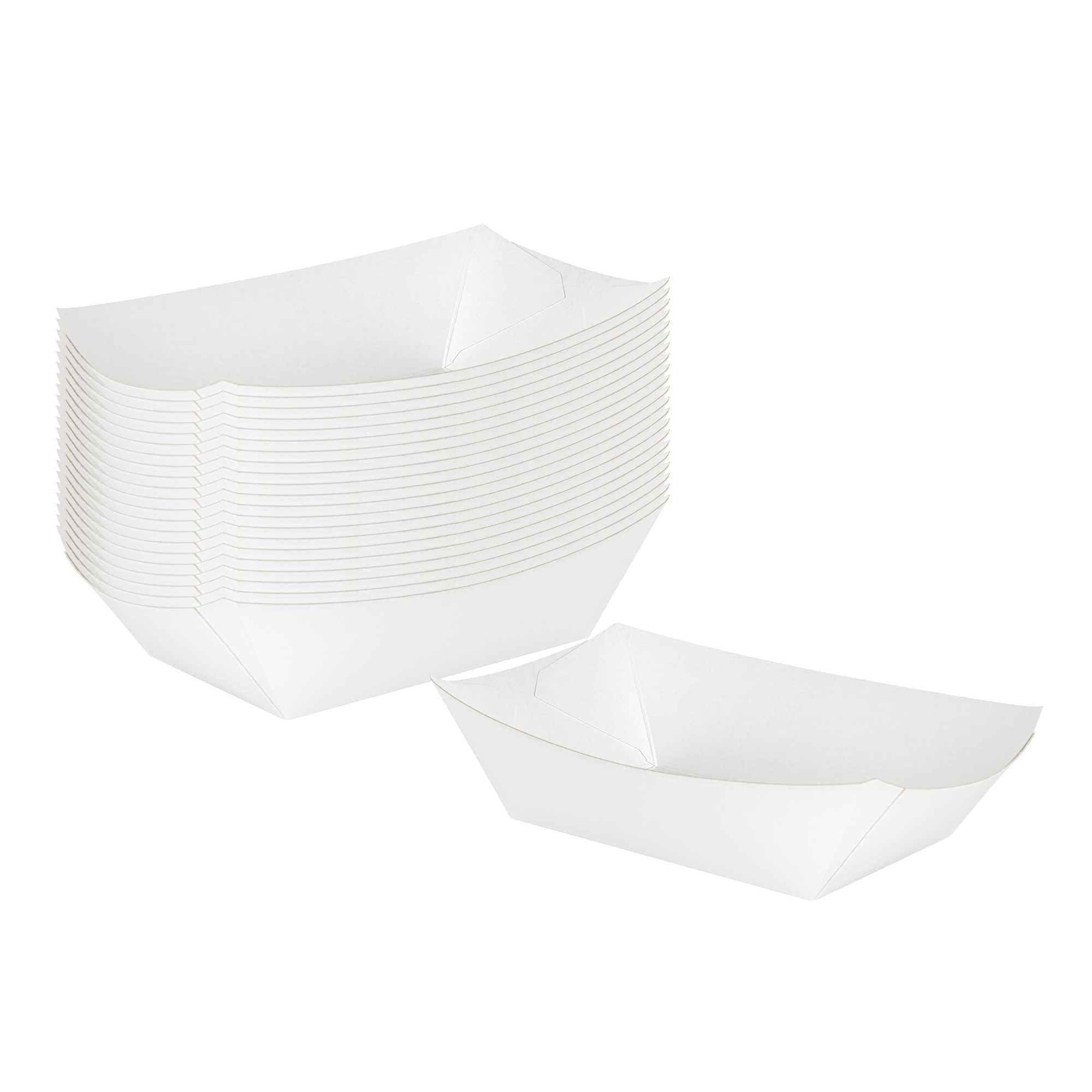 Bio Tek 1/2 lb White Paper #50 Food Tray / Boat - 4 1/4" x 2 3/4" x 1 1/2" - 50 count box