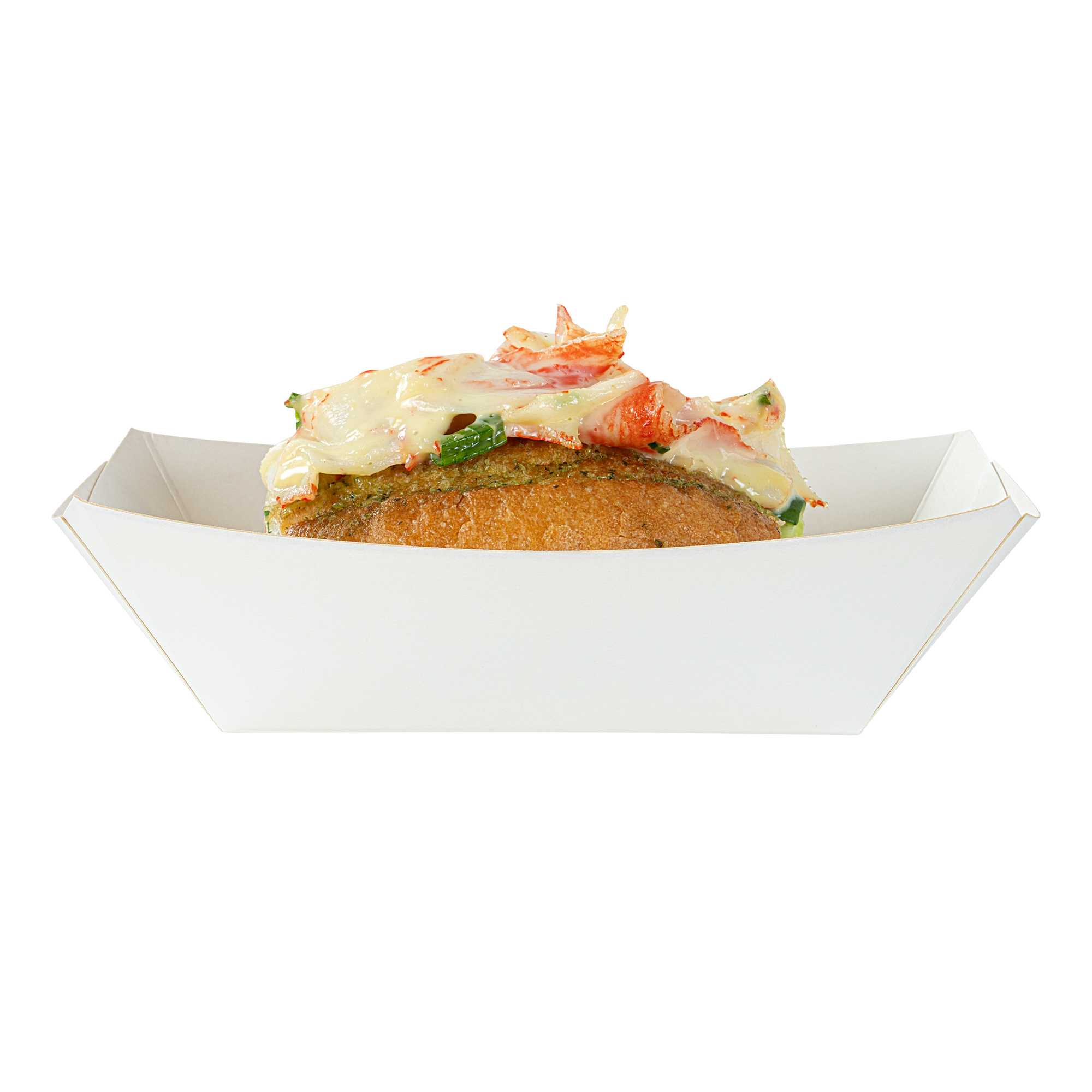 Bio Tek 1/2 lb White Paper #50 Food Tray / Boat - 4 1/4" x 2 3/4" x 1 1/2" - 50 count box