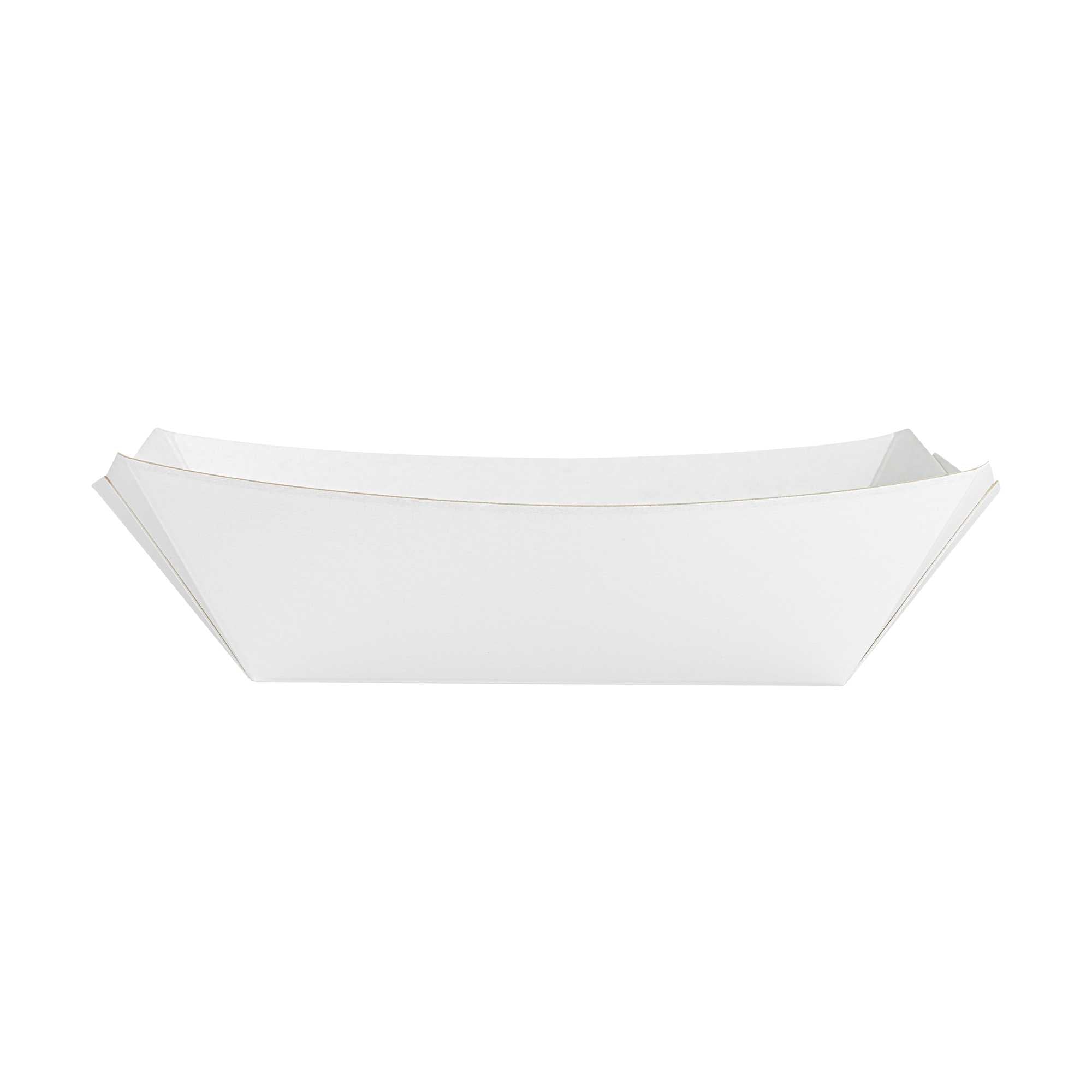 Bio Tek 1/2 lb White Paper #50 Food Tray / Boat - 4 1/4" x 2 3/4" x 1 1/2" - 50 count box
