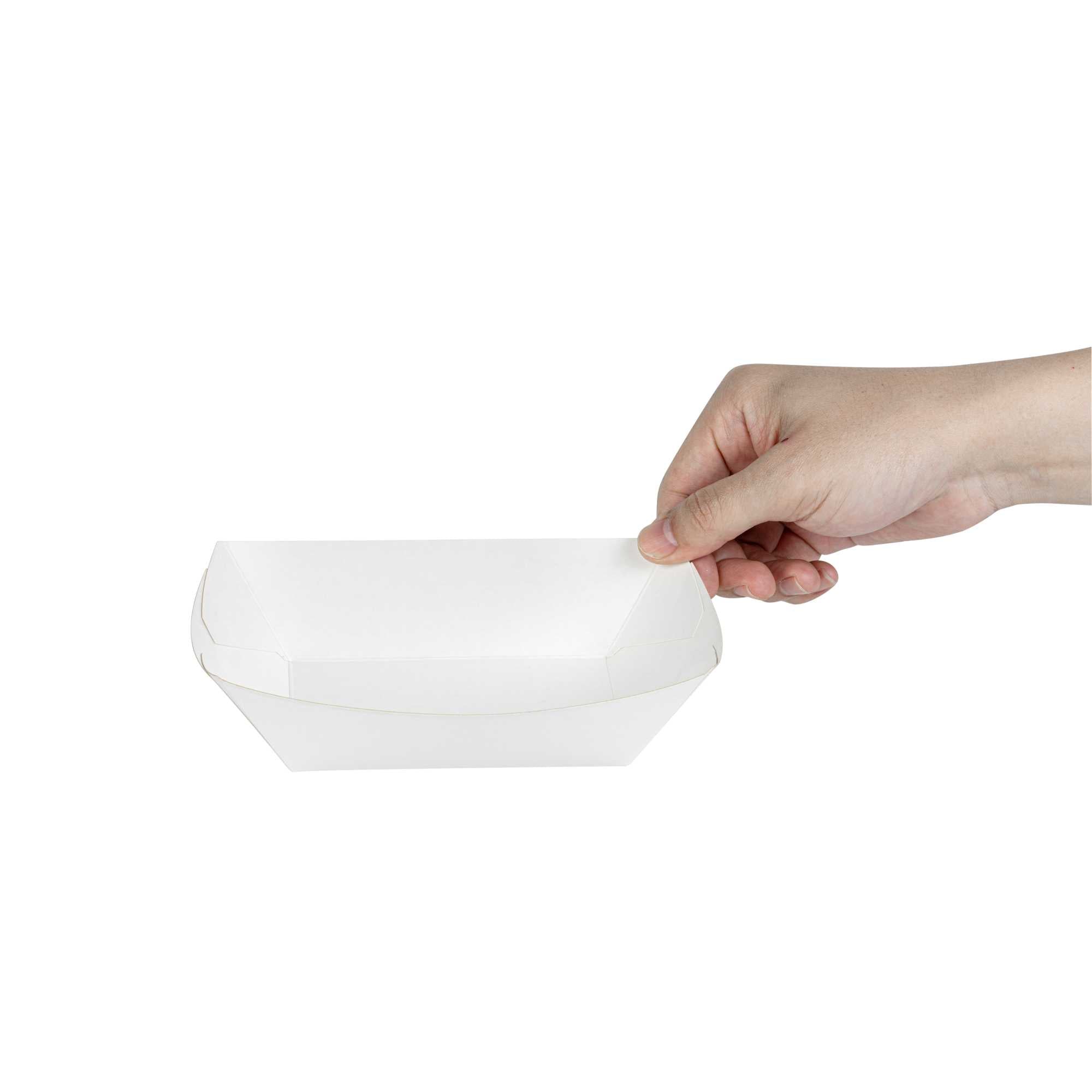 Bio Tek 1/2 lb White Paper #50 Food Tray / Boat - 4 1/4" x 2 3/4" x 1 1/2" - 400 count box