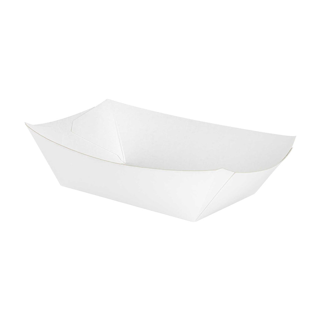 Bio Tek 1/2 lb White Paper #50 Food Tray / Boat - 4 1/4" x 2 3/4" x 1 1/2" - 400 count box
