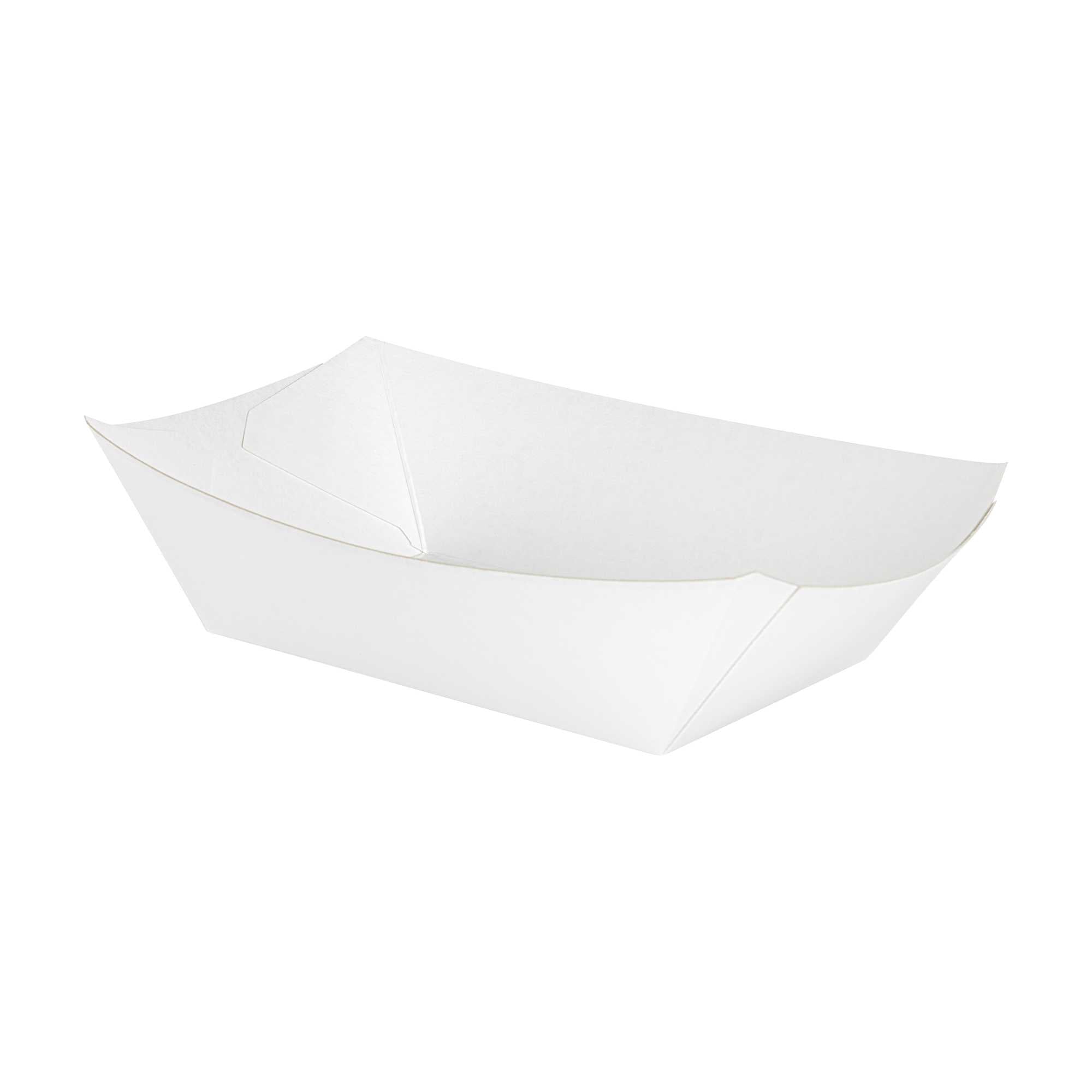 Bio Tek 1/2 lb White Paper #50 Food Tray / Boat - 4 1/4" x 2 3/4" x 1 1/2" - 400 count box