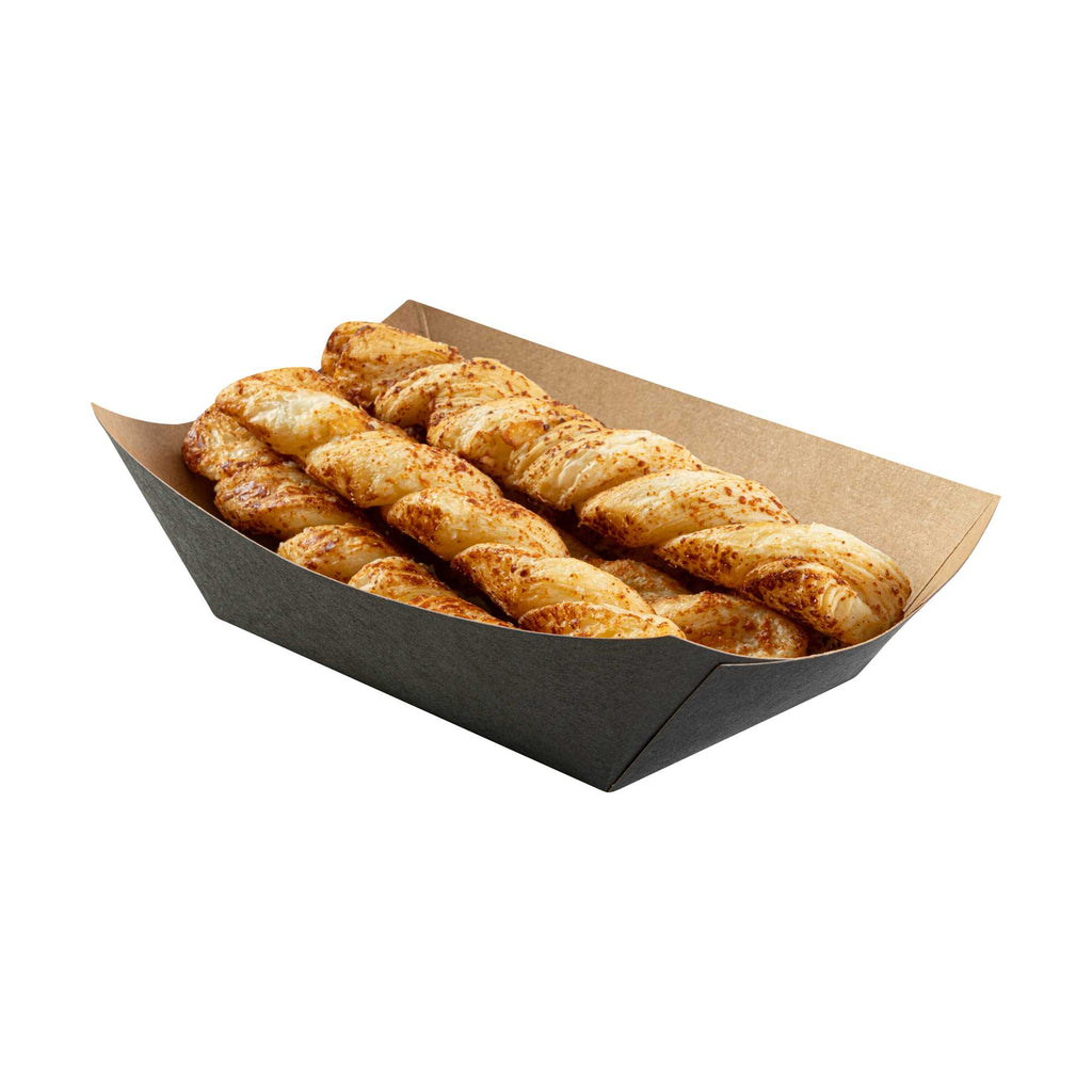 Bio Tek 1 lb Black Paper #100 Food Tray / Boat - 5 1/2" x 3 1/2" x 2" - 200 count box