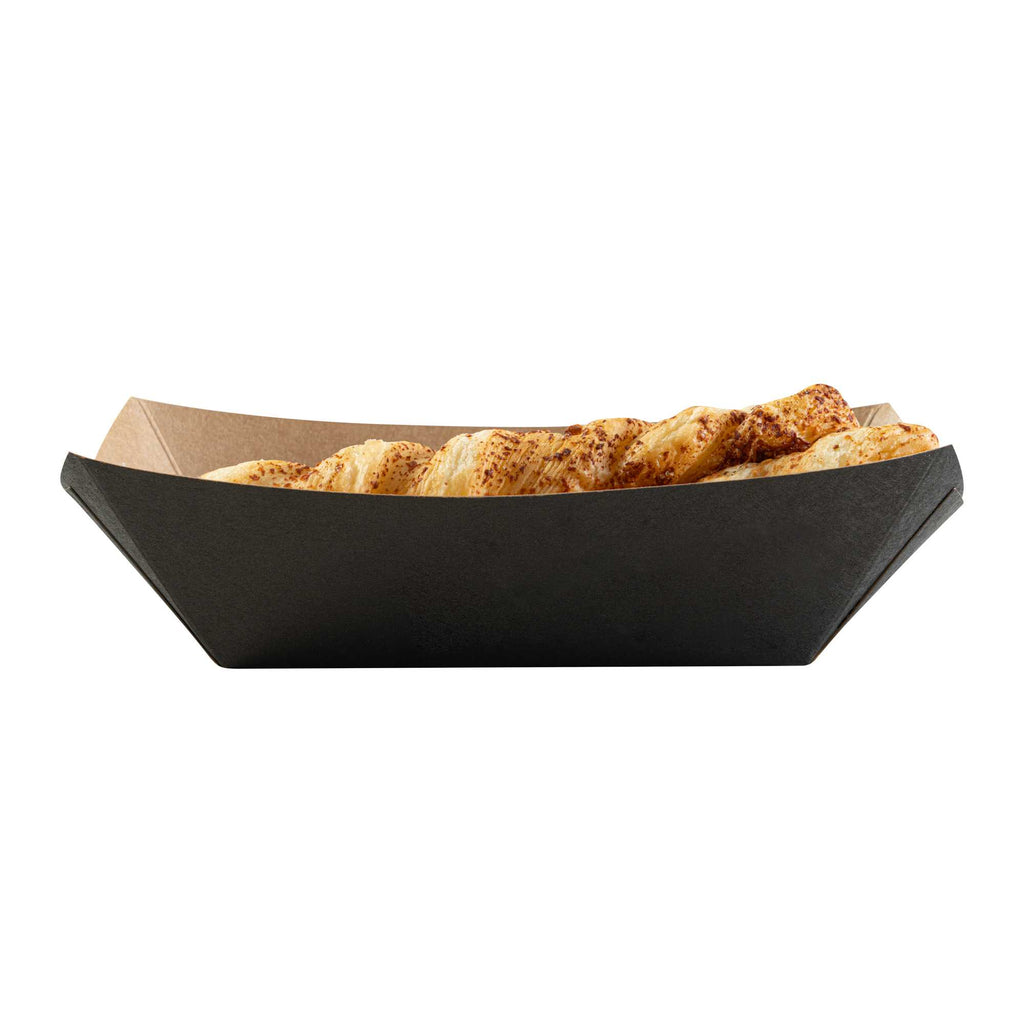 Bio Tek 1 lb Black Paper #100 Food Tray / Boat - 5 1/2" x 3 1/2" x 2" - 50 count box