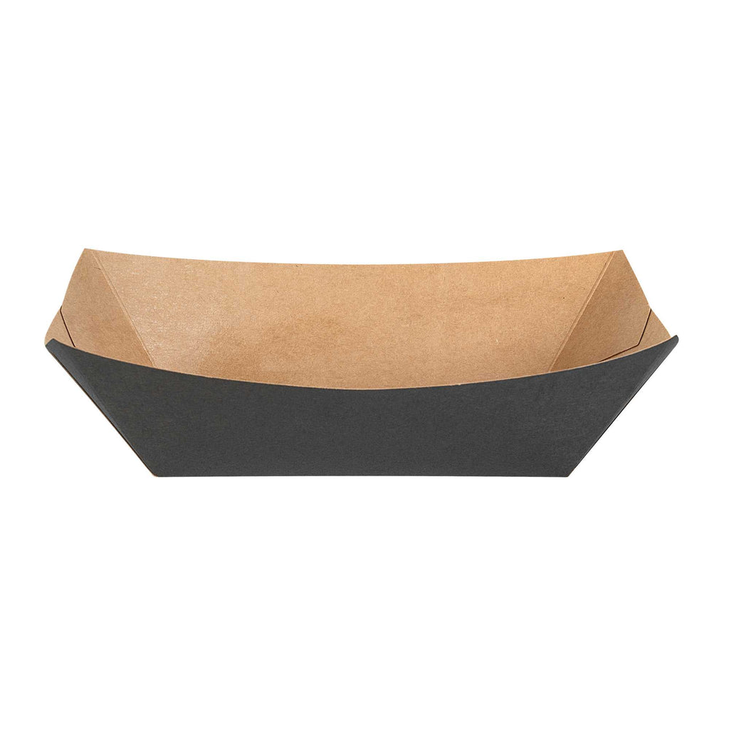 Bio Tek 1 lb Black Paper #100 Food Tray / Boat - 5 1/2" x 3 1/2" x 2" - 50 count box