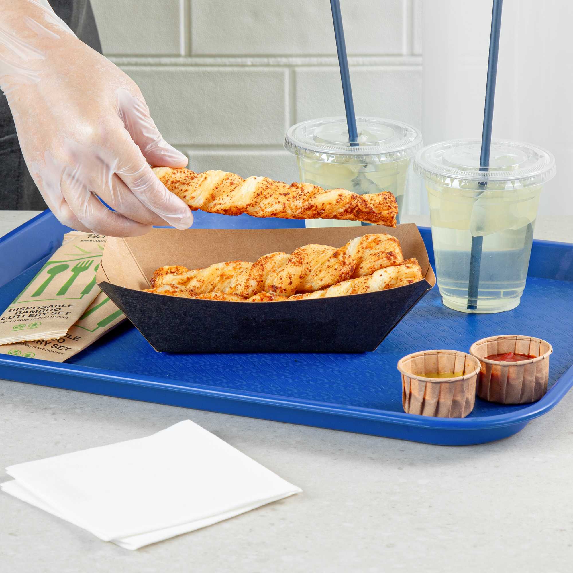 Bio Tek 1 lb Black Paper #100 Food Tray / Boat - 5 1/2" x 3 1/2" x 2" - 50 count box