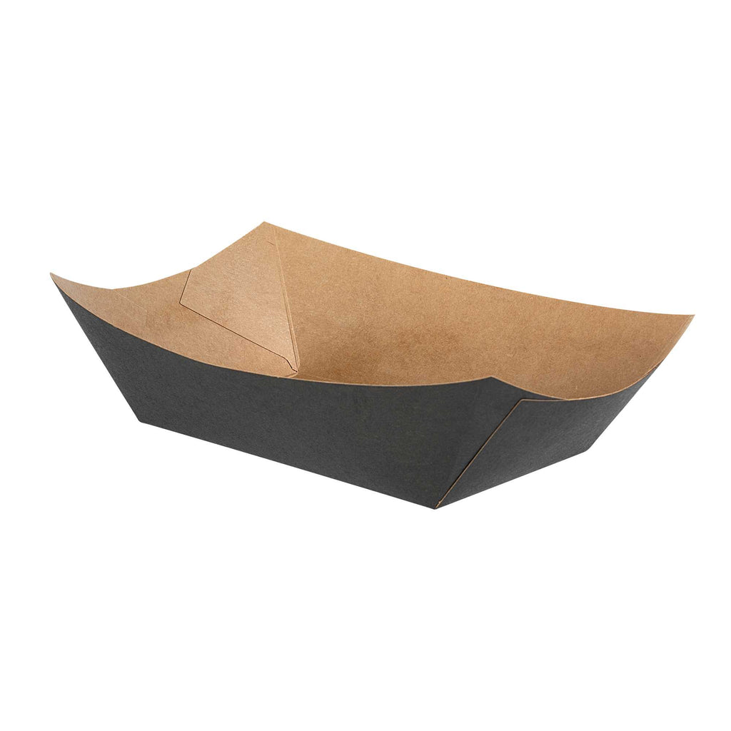 Bio Tek 1 lb Black Paper #100 Food Tray / Boat - 5 1/2" x 3 1/2" x 2" - 200 count box