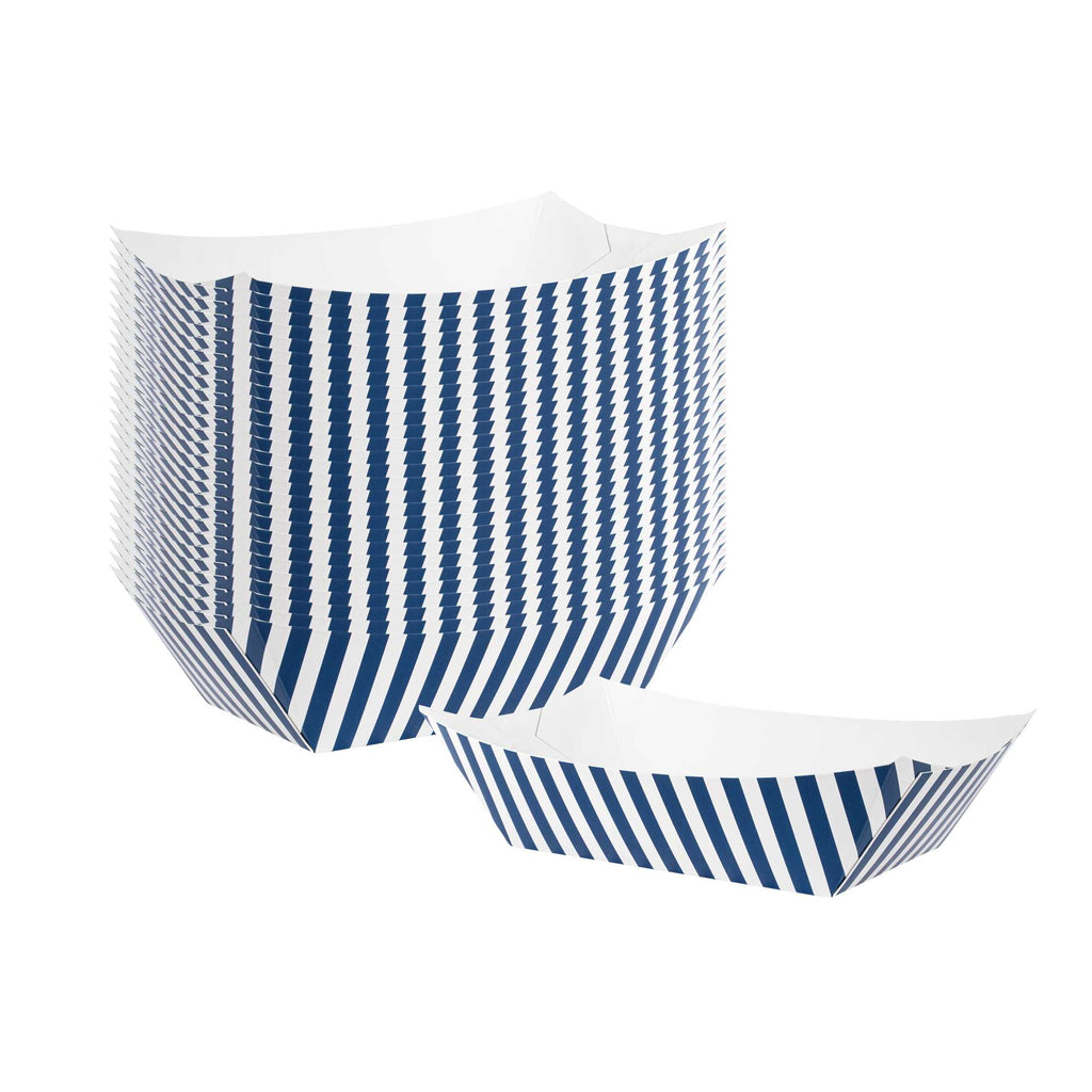 Bio Tek 1 lb Blue and White Stripe Paper #100 Food Tray / Boat - 5 1/2" x 3 1/2" x 2" - 200 count box