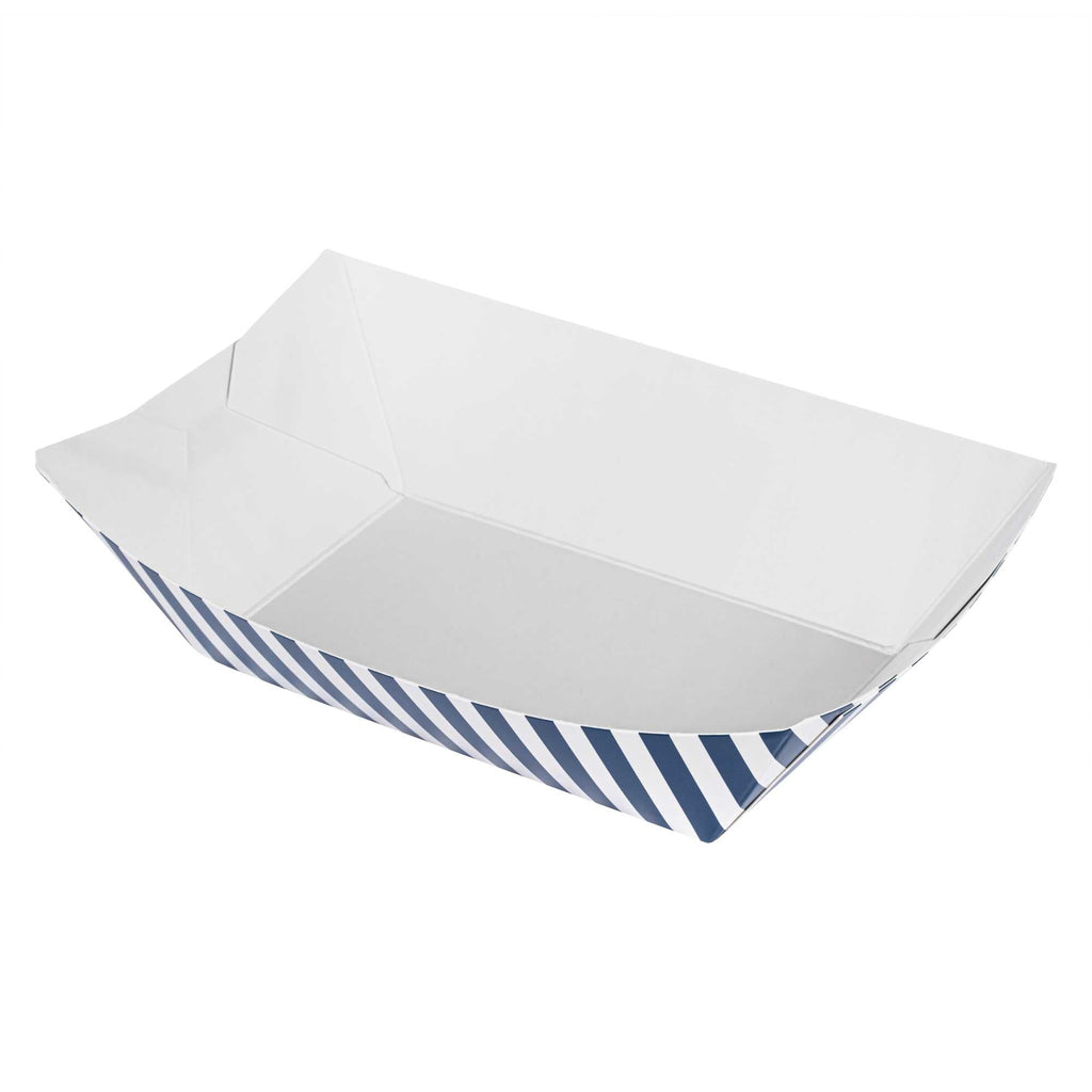 Bio Tek 1 lb Blue and White Stripe Paper #100 Food Tray / Boat - 5 1/2" x 3 1/2" x 2" - 50 count box