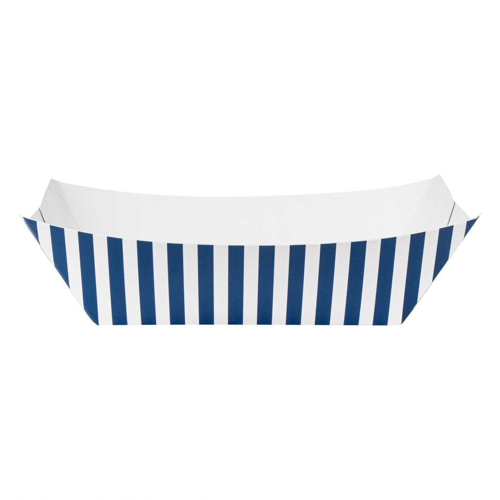 Bio Tek 1 lb Blue and White Stripe Paper #100 Food Tray / Boat - 5 1/2" x 3 1/2" x 2" - 200 count box