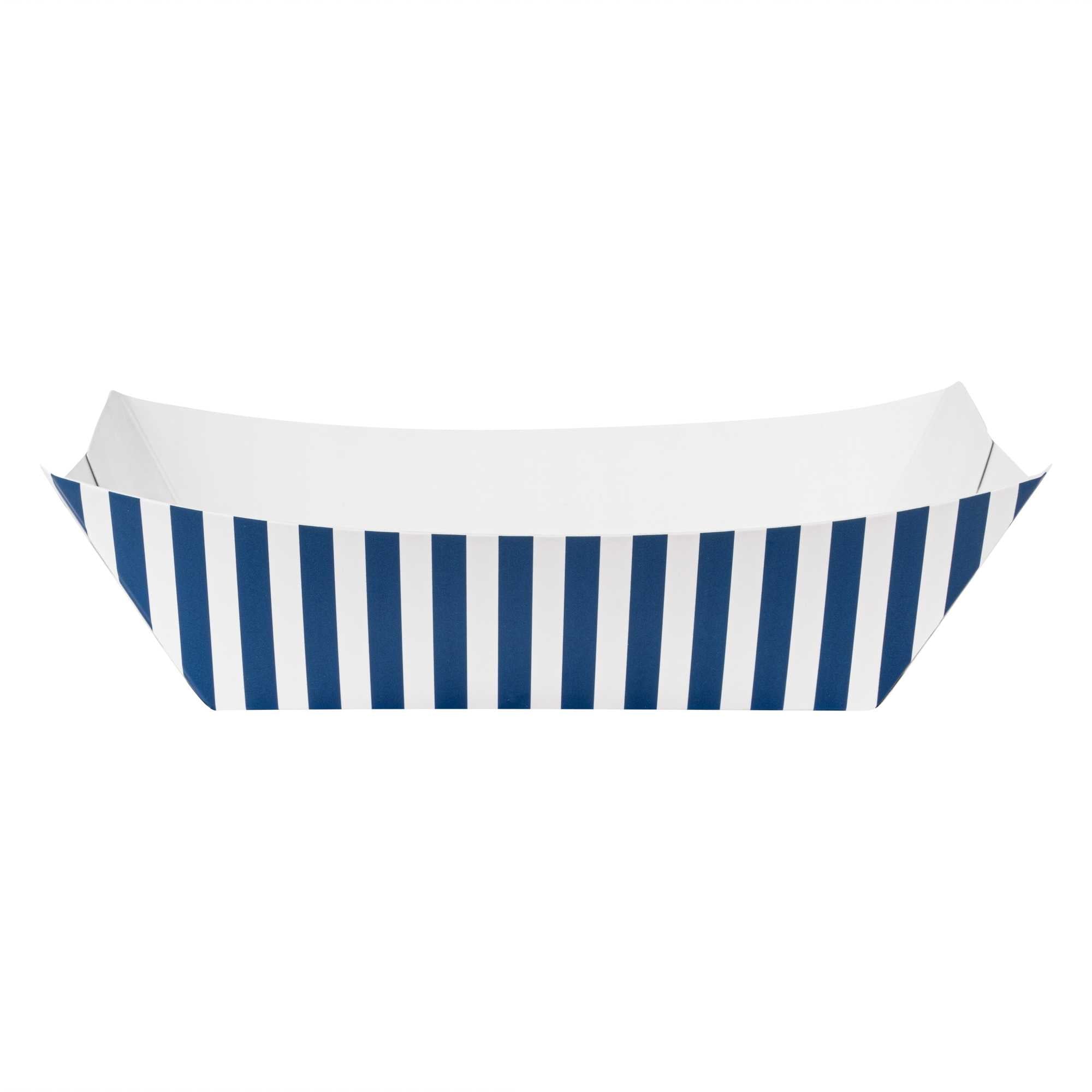 Bio Tek 1 lb Blue and White Stripe Paper #100 Food Tray / Boat - 5 1/2" x 3 1/2" x 2" - 200 count box