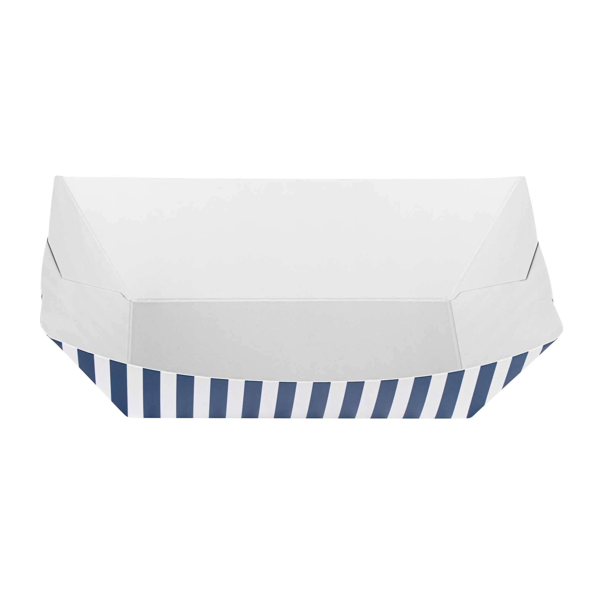 Bio Tek 1 lb Blue and White Stripe Paper #100 Food Tray / Boat - 5 1/2" x 3 1/2" x 2" - 200 count box