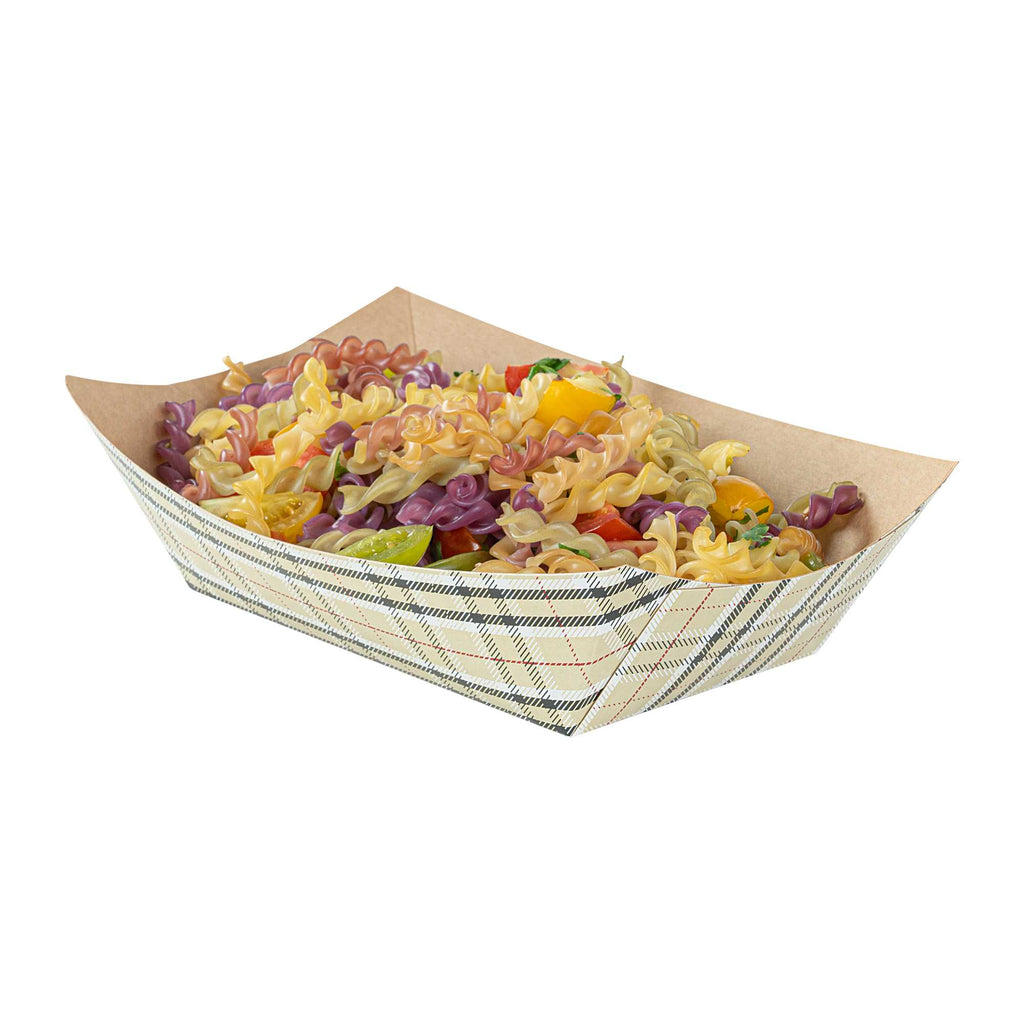 Bio Tek 1 lb Plaid Paper #100 Food Tray / Boat - 5 1/2" x 3 1/2" x 2" - 50 count box