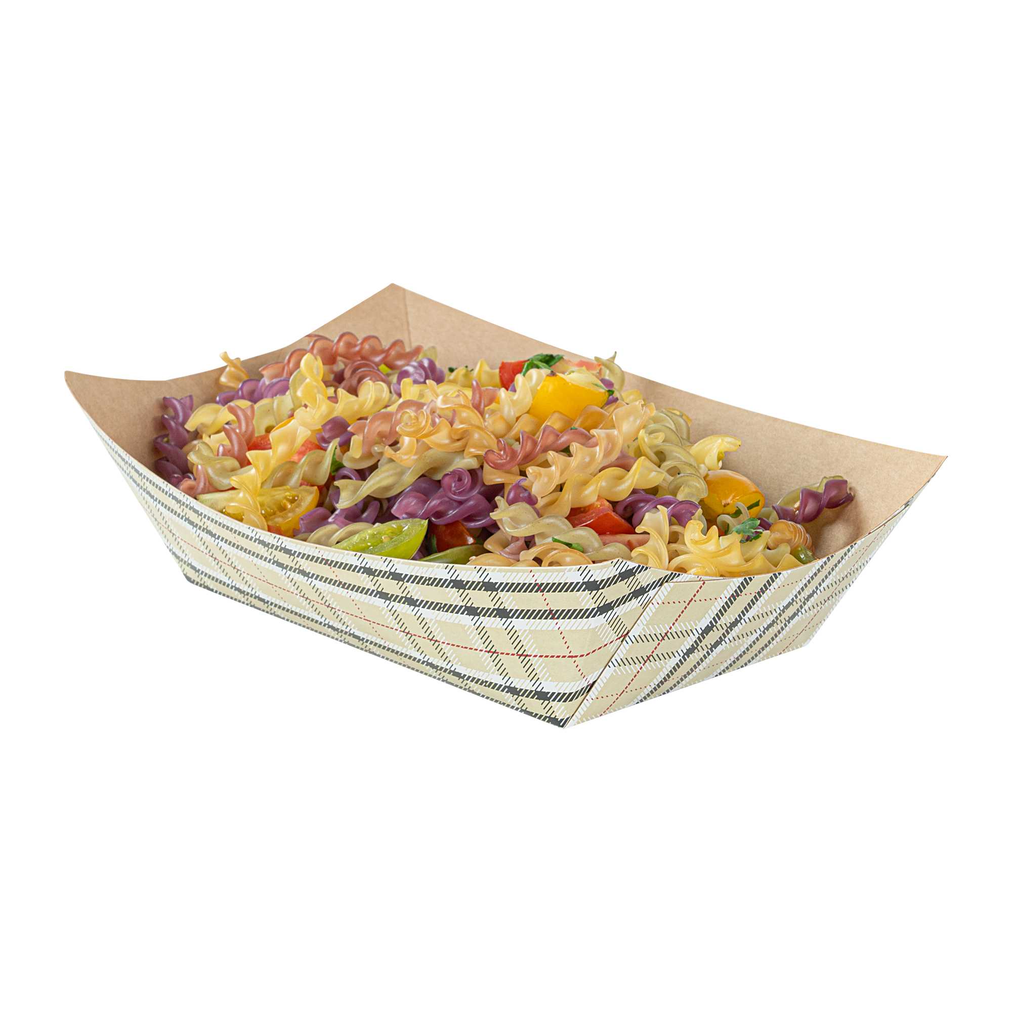 Bio Tek 1 lb Plaid Paper #100 Food Tray / Boat - 5 1/2" x 3 1/2" x 2" - 50 count box
