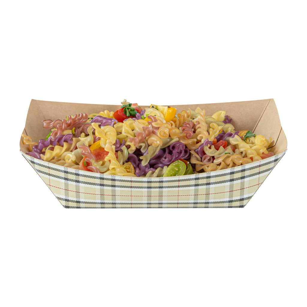 Bio Tek 1 lb Plaid Paper #100 Food Tray / Boat - 5 1/2" x 3 1/2" x 2" - 50 count box