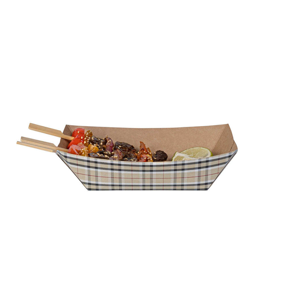 Bio Tek 1 lb Plaid Paper #100 Food Tray / Boat - 5 1/2" x 3 1/2" x 2" - 200 count box