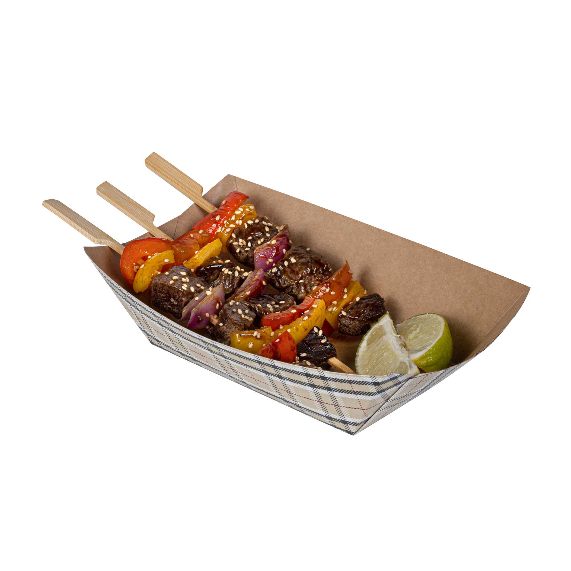 Bio Tek 1 lb Plaid Paper #100 Food Tray / Boat - 5 1/2" x 3 1/2" x 2" - 200 count box