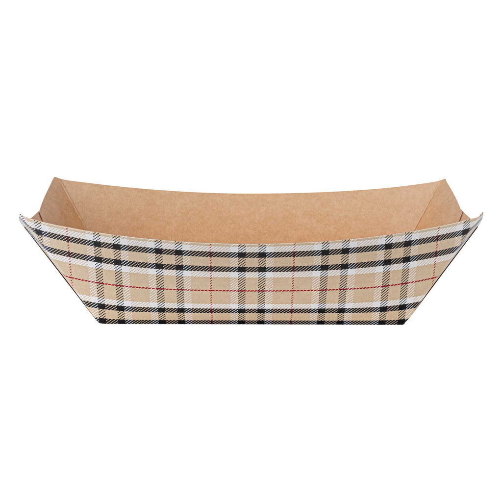 Bio Tek 1 lb Plaid Paper #100 Food Tray / Boat - 5 1/2" x 3 1/2" x 2" - 200 count box