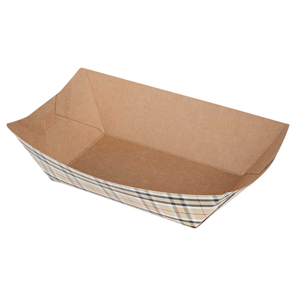 Bio Tek 1 lb Plaid Paper #100 Food Tray / Boat - 5 1/2" x 3 1/2" x 2" - 200 count box