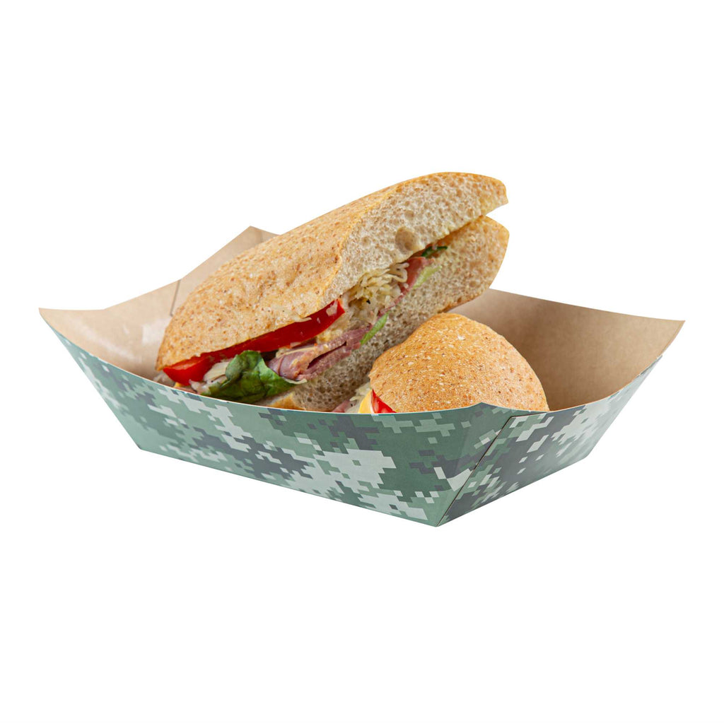 Bio Tek 1 lb Camouflage Paper #100 Food Tray / Boat - 5 1/2" x 3 1/2" x 2" - 50 count box