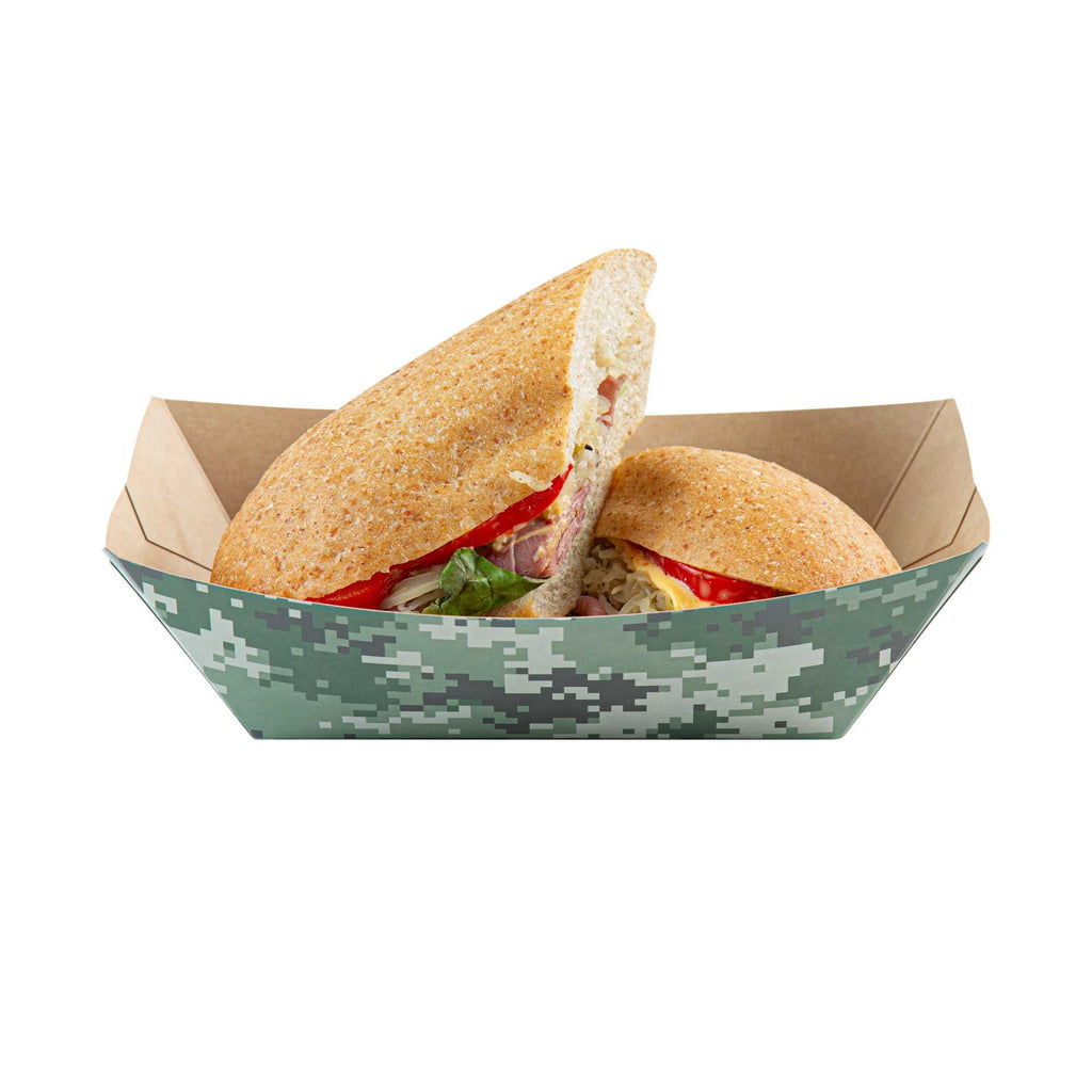 Bio Tek 1 lb Camouflage Paper #100 Food Tray / Boat - 5 1/2" x 3 1/2" x 2" - 50 count box