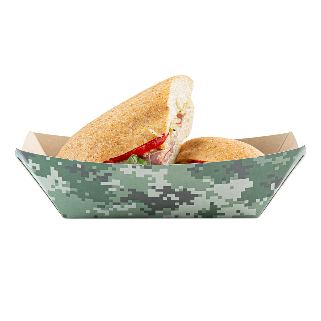 Bio Tek 1 lb Camouflage Paper #100 Food Tray / Boat - 5 1/2" x 3 1/2" x 2" - 50 count box