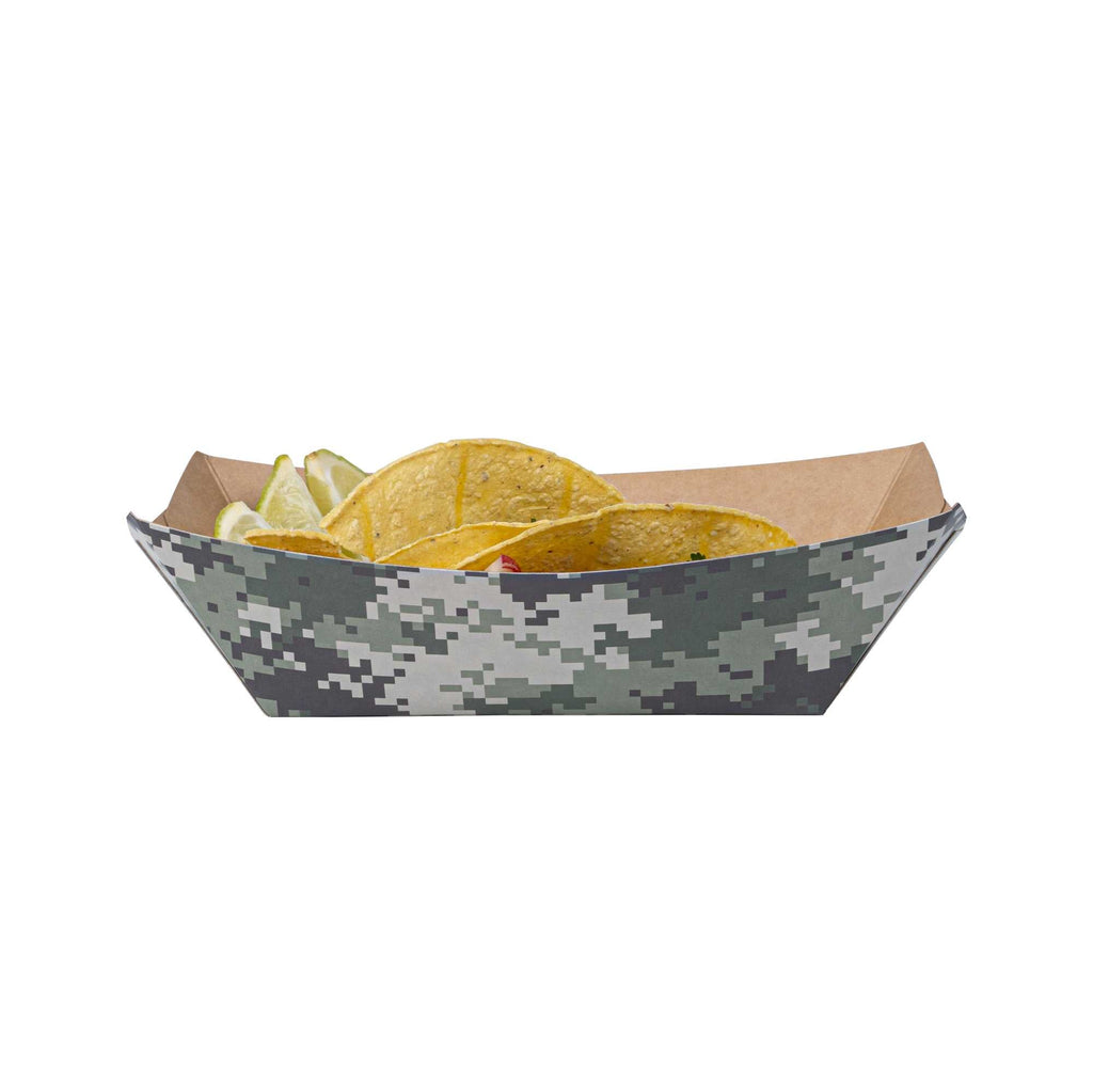 Bio Tek 1 lb Camouflage Paper #100 Food Tray / Boat - 5 1/2" x 3 1/2" x 2" - 200 count box