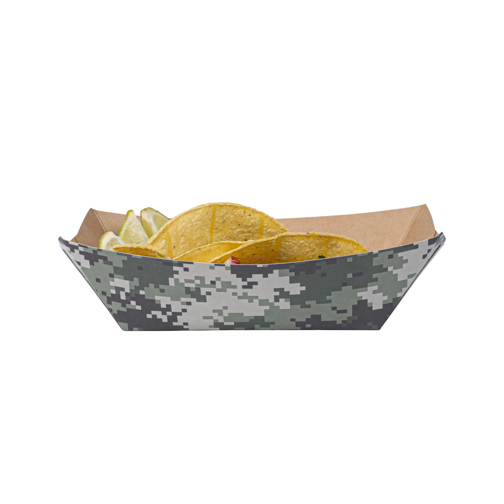 Bio Tek 1 lb Camouflage Paper #100 Food Tray / Boat - 5 1/2" x 3 1/2" x 2" - 200 count box