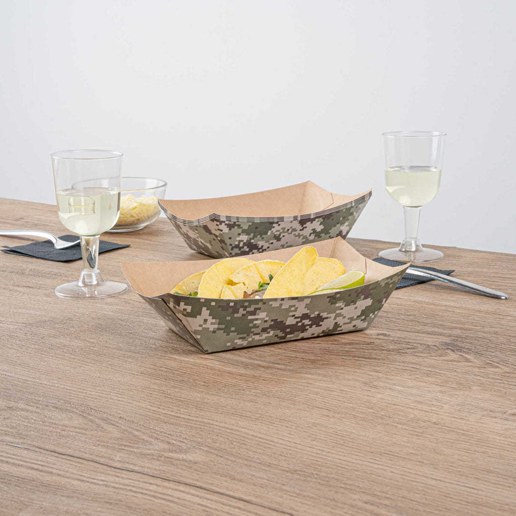 Bio Tek 1 lb Camouflage Paper #100 Food Tray / Boat - 5 1/2" x 3 1/2" x 2" - 200 count box