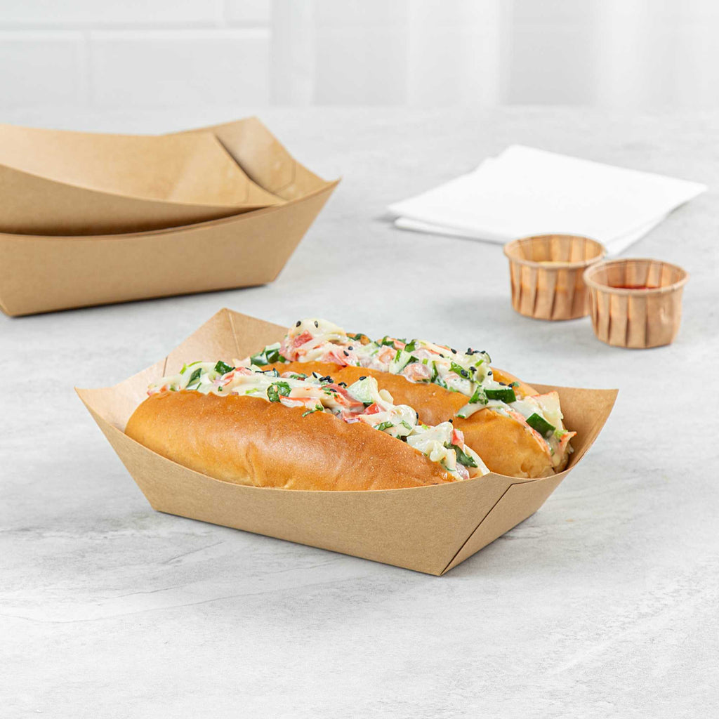 Bio Tek 1 lb Kraft Paper #100 Food Tray / Boat - 5 1/2" x 3 1/2" x 2" - 50 count box