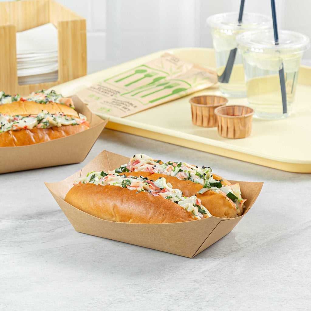 Bio Tek 1 lb Kraft Paper #100 Food Tray / Boat - 5 1/2" x 3 1/2" x 2" - 50 count box