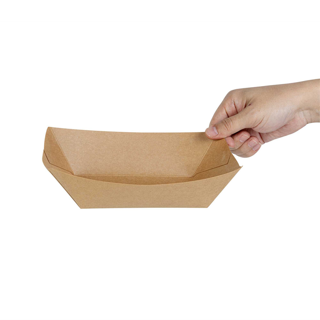 Bio Tek 1 lb Kraft Paper #100 Food Tray / Boat - 5 1/2" x 3 1/2" x 2" - 200 count box