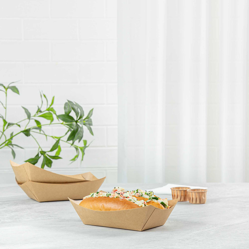 Bio Tek 1 lb Kraft Paper #100 Food Tray / Boat - 5 1/2" x 3 1/2" x 2" - 200 count box