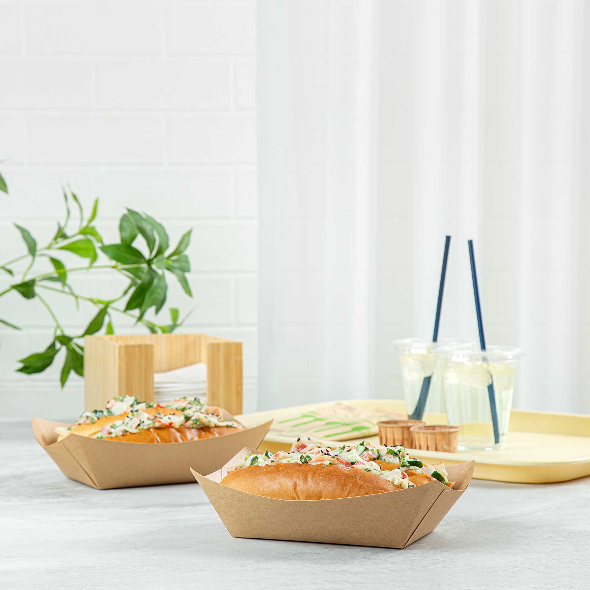 Bio Tek 1 lb Kraft Paper #100 Food Tray / Boat - 5 1/2" x 3 1/2" x 2" - 200 count box