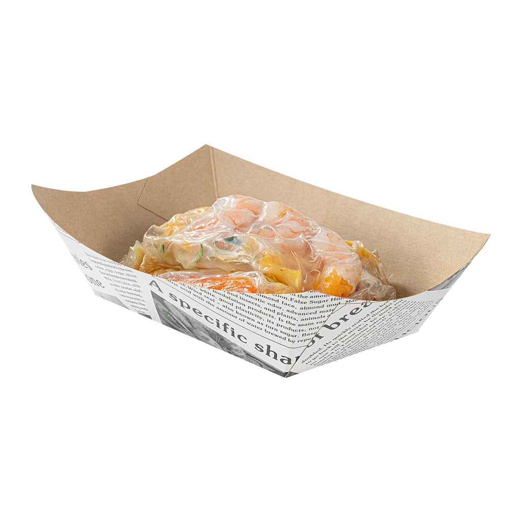 Bio Tek 1 lb Newsprint Paper #100 Food Tray / Boat - 5 1/2" x 3 1/2" x 2" - 200 count box
