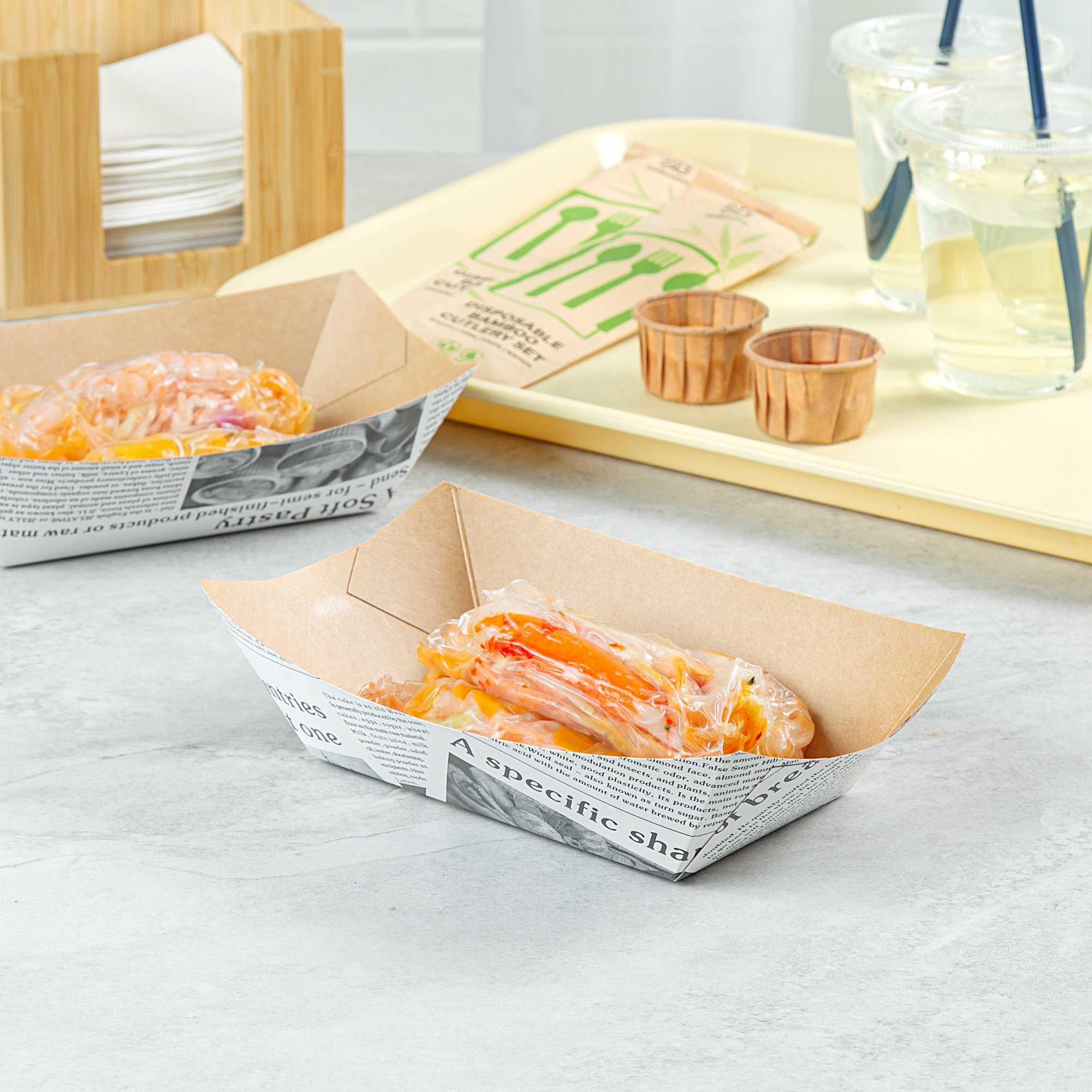 Bio Tek 1 lb Newsprint Paper #100 Food Tray / Boat - 5 1/2" x 3 1/2" x 2" - 50 count box