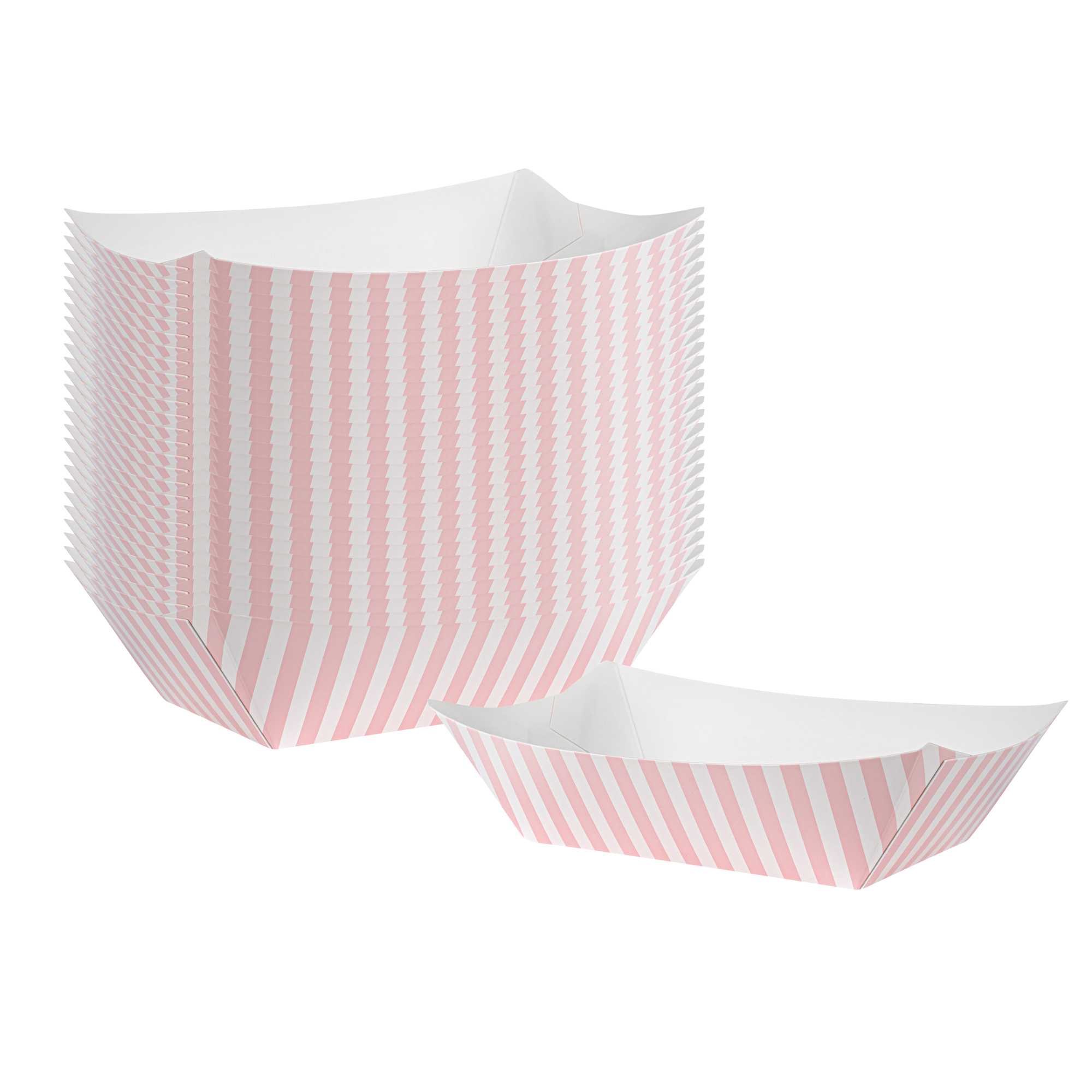 Bio Tek 1 lb Pink and White Stripe Paper #100 Food Tray / Boat - 5 1/2" x 3 1/2" x 2" - 50 count box