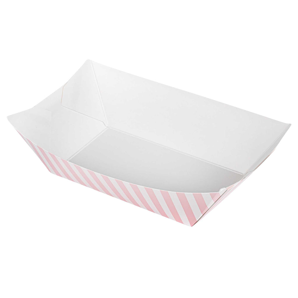 Bio Tek 1 lb Pink and White Stripe Paper #100 Food Tray / Boat - 5 1/2" x 3 1/2" x 2" - 50 count box