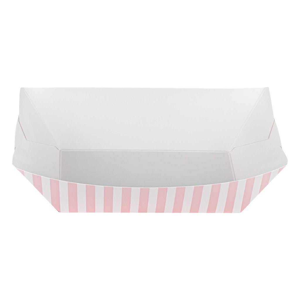 Bio Tek 1 lb Pink and White Stripe Paper #100 Food Tray / Boat - 5 1/2" x 3 1/2" x 2" - 50 count box