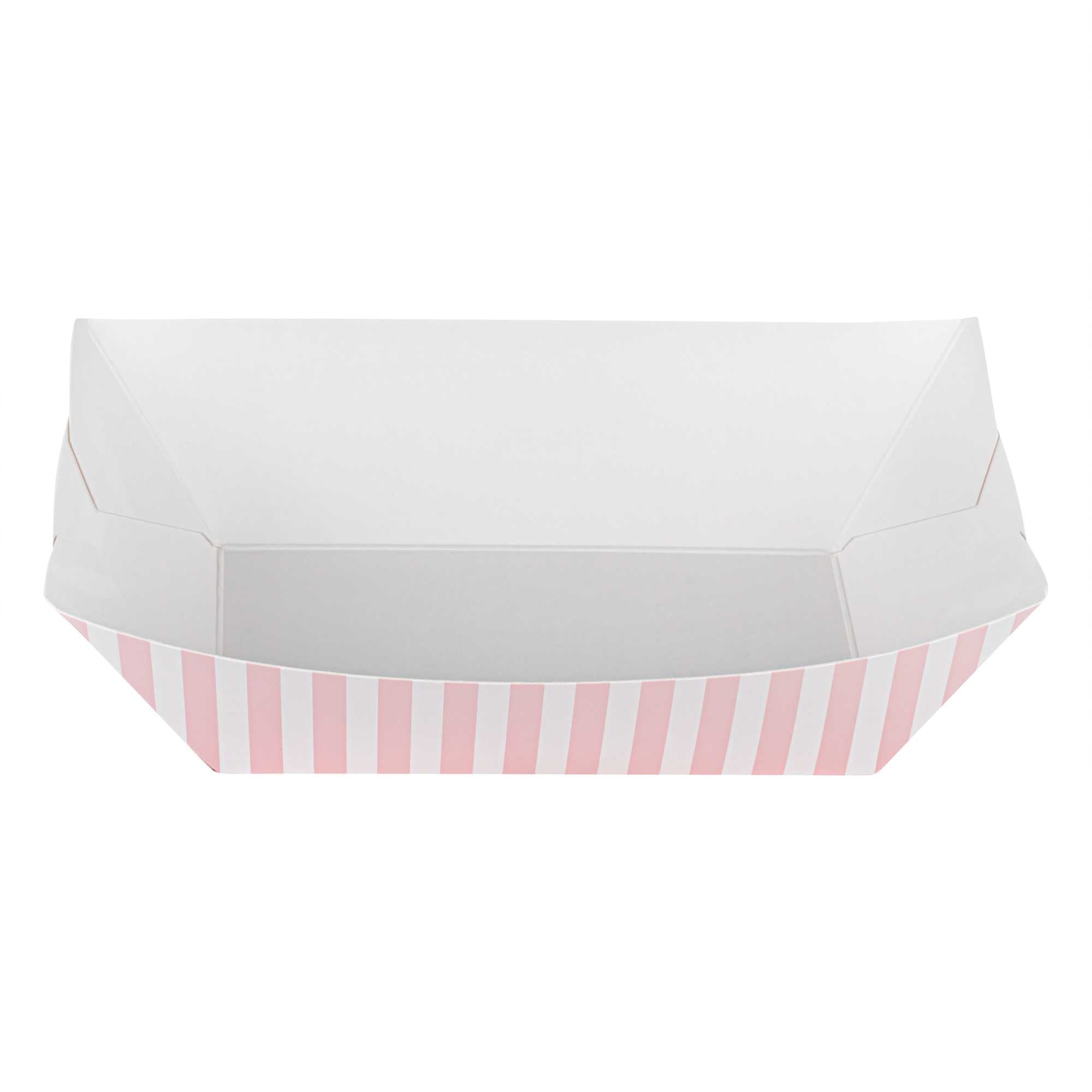 Bio Tek 1 lb Pink and White Stripe Paper #100 Food Tray / Boat - 5 1/2" x 3 1/2" x 2" - 50 count box