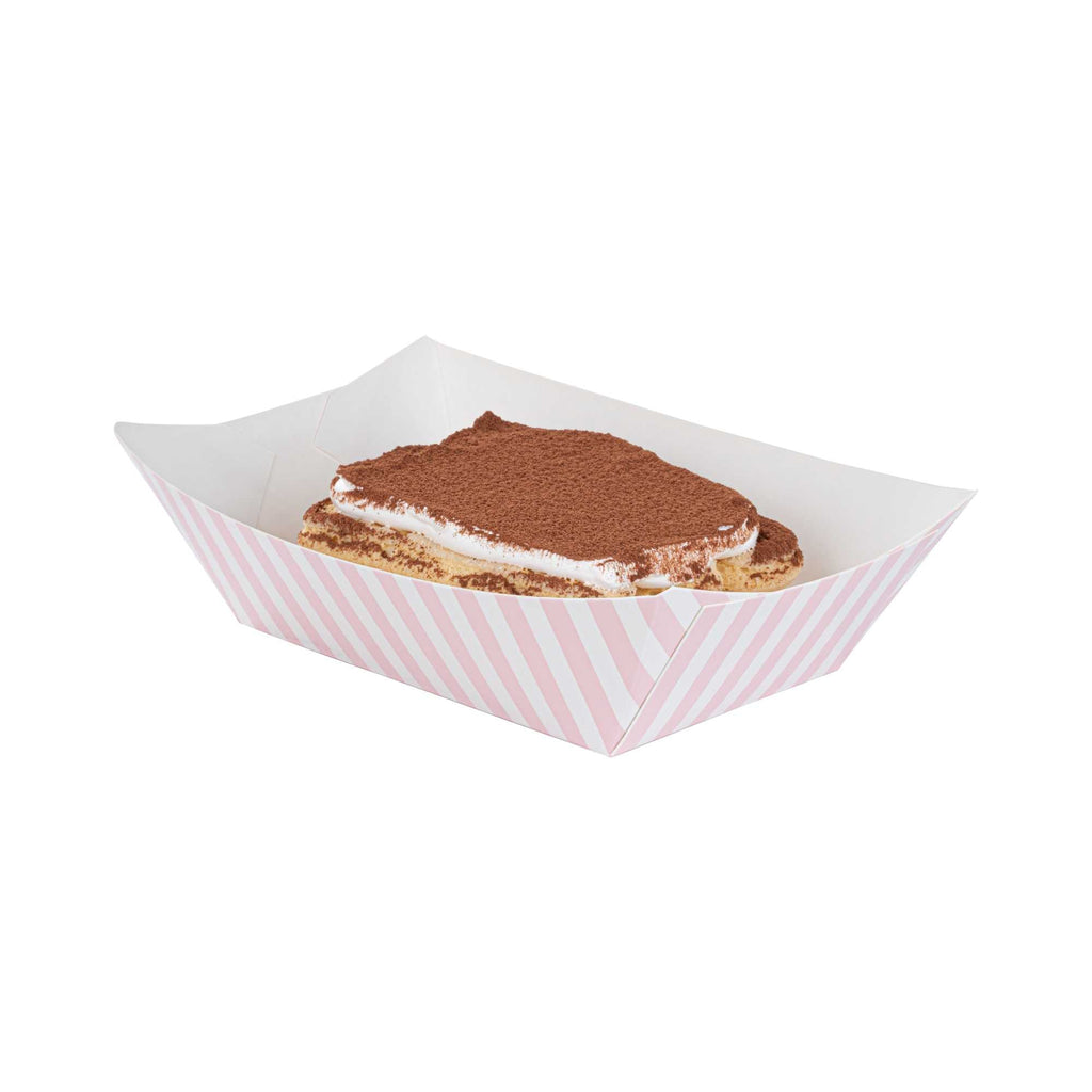 Bio Tek 1 lb Pink and White Stripe Paper #100 Food Tray / Boat - 5 1/2" x 3 1/2" x 2" - 200 count box