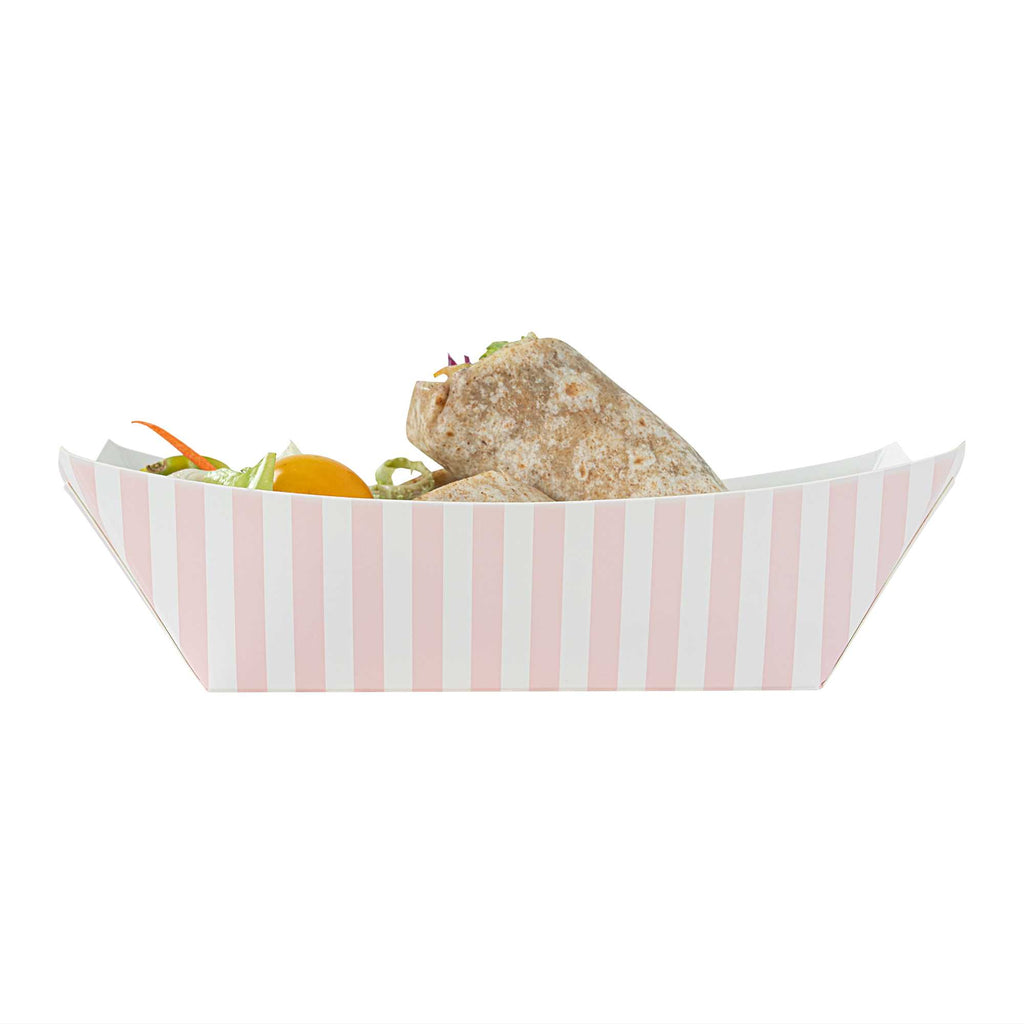Bio Tek 1 lb Pink and White Stripe Paper #100 Food Tray / Boat - 5 1/2" x 3 1/2" x 2" - 200 count box
