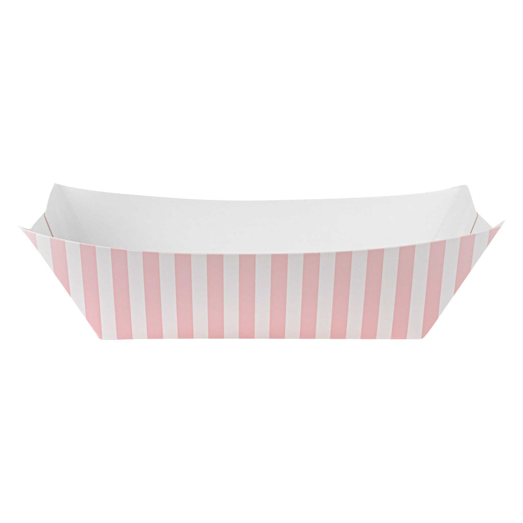 Bio Tek 1 lb Pink and White Stripe Paper #100 Food Tray / Boat - 5 1/2" x 3 1/2" x 2" - 200 count box