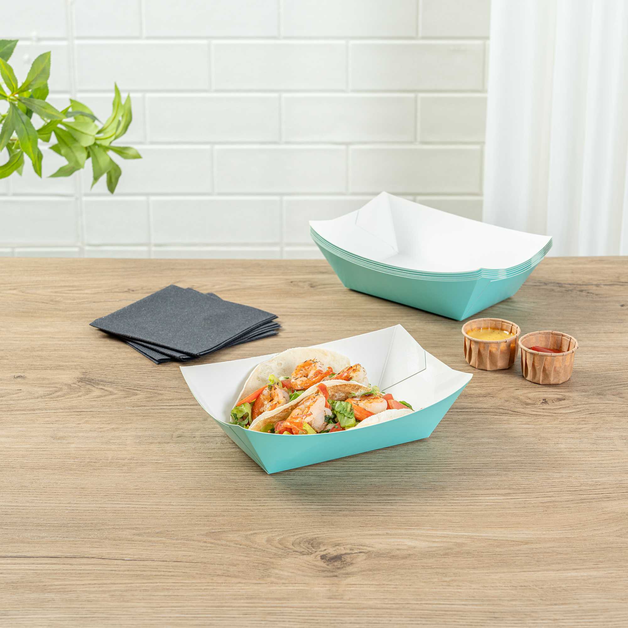 Bio Tek 1 lb Turquoise Paper #100 Food Tray / Boat - 5 1/2" x 3 1/2" x 2" - 50 count box