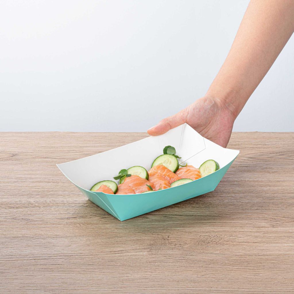 Bio Tek 1 lb Turquoise Paper #100 Food Tray / Boat - 5 1/2" x 3 1/2" x 2" - 200 count box