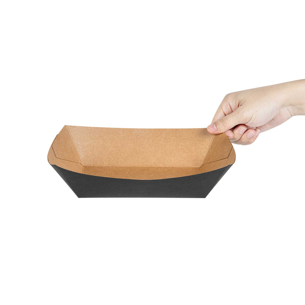 Bio Tek 2 lb Black Paper #200 Food Tray / Boat - 6 1/2" x 3 3/4" x 2 1/4" - 50 count box