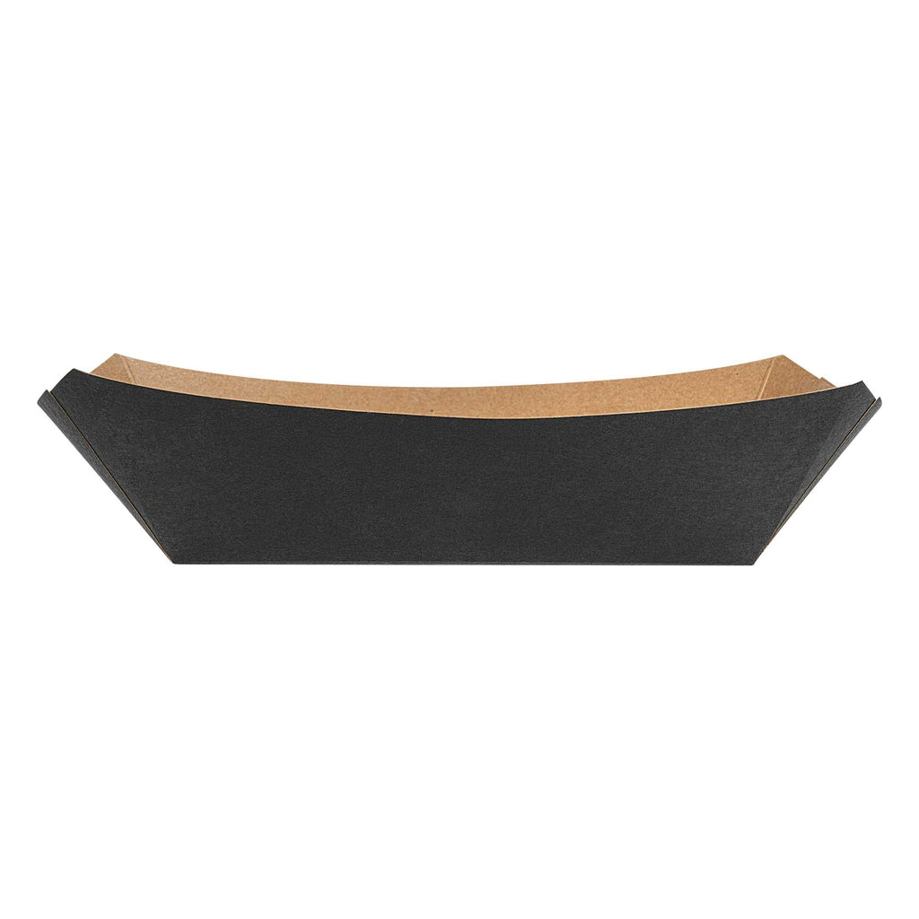 Bio Tek 2 lb Black Paper #200 Food Tray / Boat - 6 1/2" x 3 3/4" x 2 1/4" - 50 count box