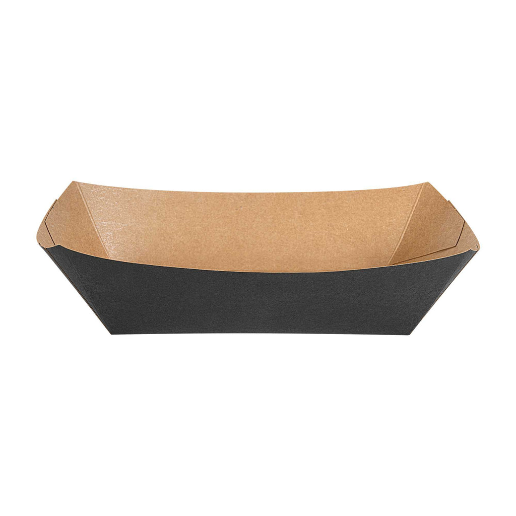 Bio Tek 2 lb Black Paper #200 Food Tray / Boat - 6 1/2" x 3 3/4" x 2 1/4" - 200 count box