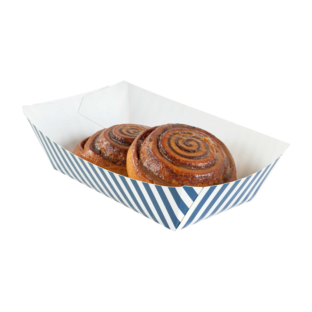Bio Tek 2 lb Blue and White Stripe Paper #200 Food Tray / Boat - 6 1/2" x 3 3/4" x 2 1/4" - 50 count box
