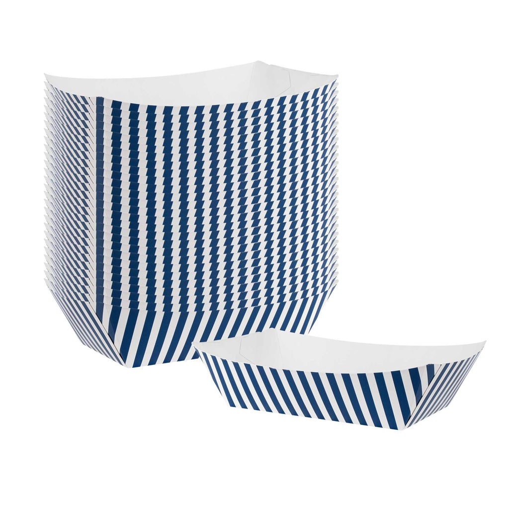 Bio Tek 2 lb Blue and White Stripe Paper #200 Food Tray / Boat - 6 1/2" x 3 3/4" x 2 1/4" - 50 count box